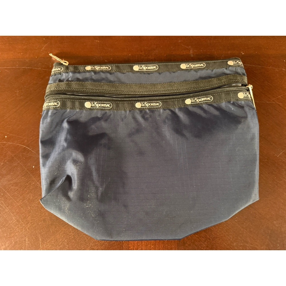 Lesportsac Cosmetic travel bag/clutch Navy Blue W/ 2 Zippers